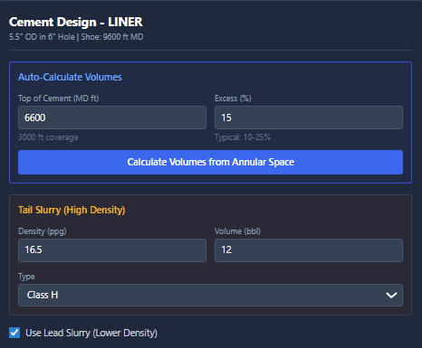 Auto-Calculate Cement Volumes